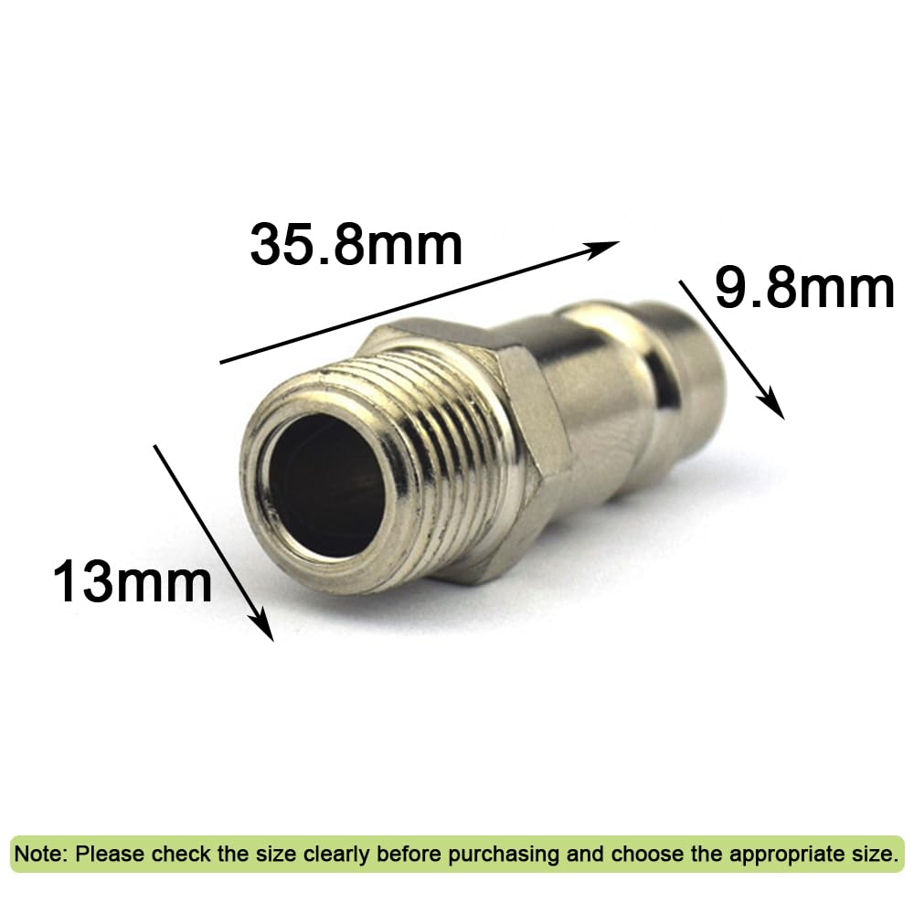 10 Pcs Air Line Connectors 1/4" BSP Hose Fittings Euro Air Fittings for Most Air Line, Silver, 9.8mm, 13mm - Image 2