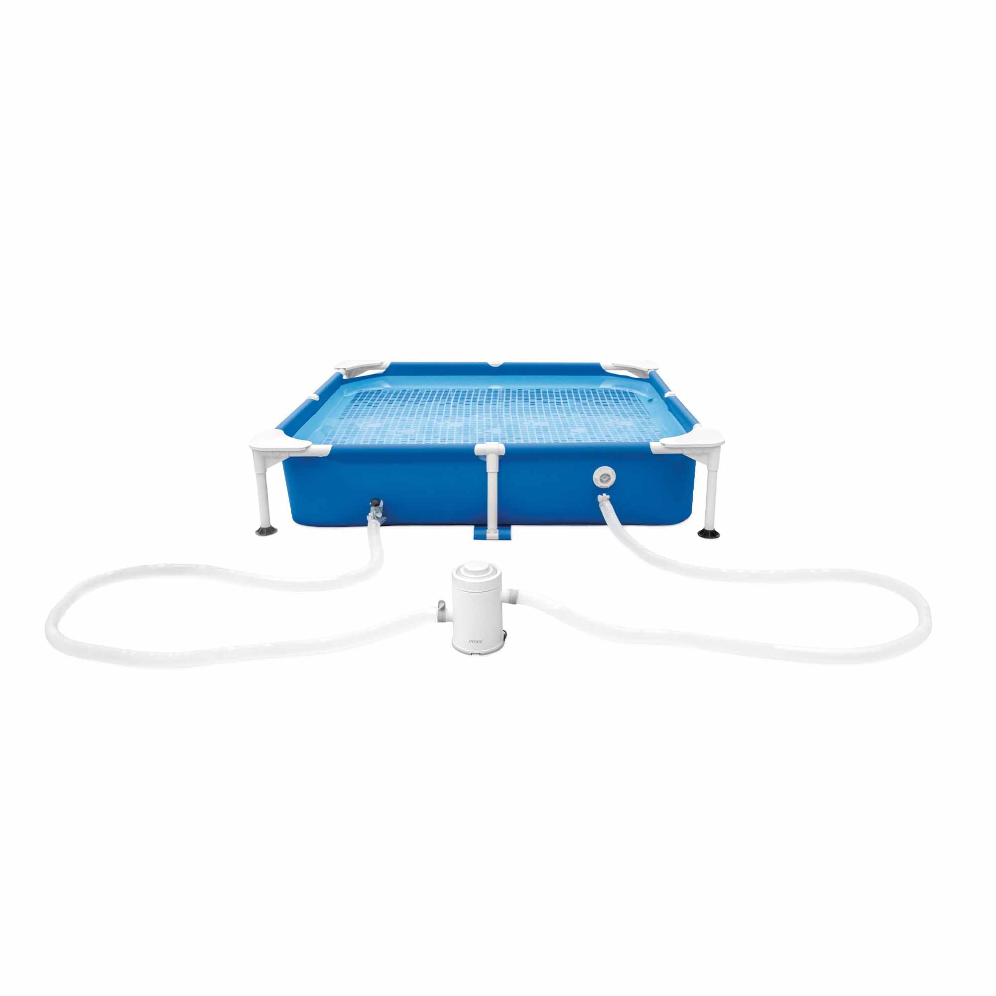 Intex Piscina Desmontable Cuadrada para Mascotas, 152x152x30 cm, Depuradora incluida, Filtro Tipo H, Skimmer, Cobertor, Materiales Resistentes, Piscina Perros, Piscinas Desmontables (55285)