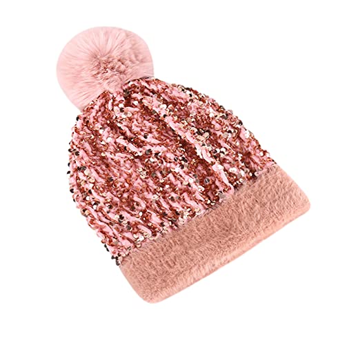 Bcdlily Women Warm Pom Pom Beanie Hat Winter Ski Hats Stylish Sequins Skullies Caps (Pink) #TOP24
