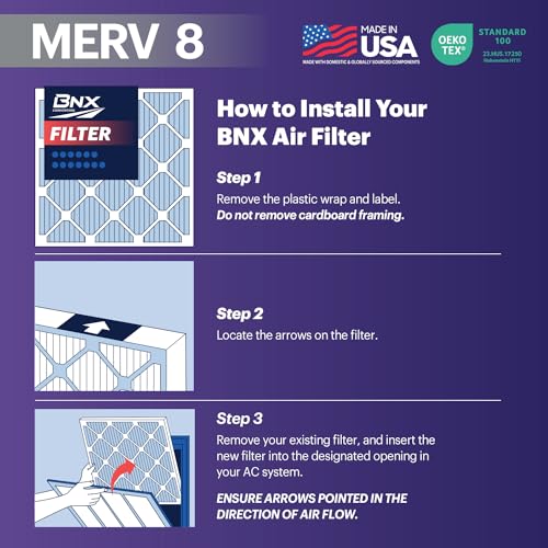 Image of BNX TruFilter 18x24x1 Air Filter MERV 8 (2-Pack) - MADE IN USA - Dust & Pet Defense Electrostatic Pleated Air Conditioner HVAC AC Furnace Filters for Dust, Pet, Mold, Pollen MPR 600 - 700 & FPR 5
