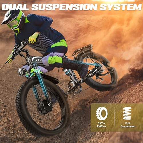 Tt-Ebike 3000W Dual Motor Folding Electric Bike For Adults With 52V 28Ah Battery,26X4 Fat Tire All Terrain Ebikes,Full Suspension 38Mph E Bike,Shm 7-Speed Gear E Bikes thumb #4