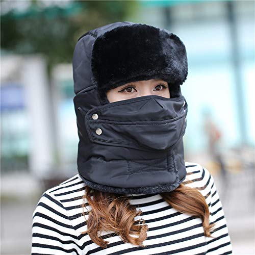 Chapeau aviateur homme noir en coton épais pour le ski et l'outdoor d'hiver