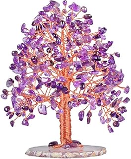 Nupuyai Rose Quartz Healing Crystal Money Tree for Home, Good Luck Office Decor Chip Stones Tree Fengshui Ornament Agate Slice Base with Gift Box