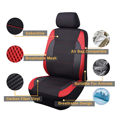 Flying Banner Gabardine Mesh Front Car Seat Covers Airbag Compatible Protector Universal for Most Car Truck Vans SUVs (Black and Red) - Image 3