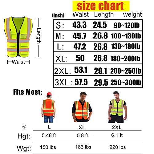 Yoweshop High Visibility Reflective Safety Vest Customize Logo With 5 Pockets Hi Vis Vest Outdoor Protective Workwear (Black - Green Webbing (M)) #TOP3