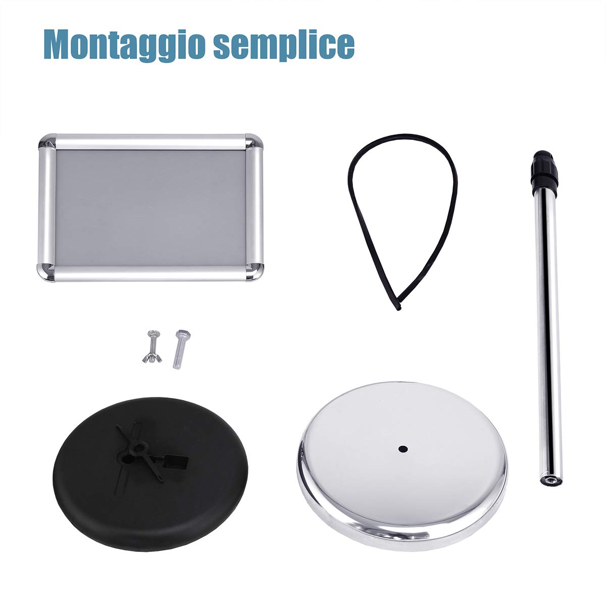 GYMAX A4 Stand Poster Menù, Supporto per Informazioni, Espositore da Terra, Altezza Regolabile, Pannello Girevole, Base Stabile, Porta Pubblicità per Negozio, Ristorante e Bar (Argento)