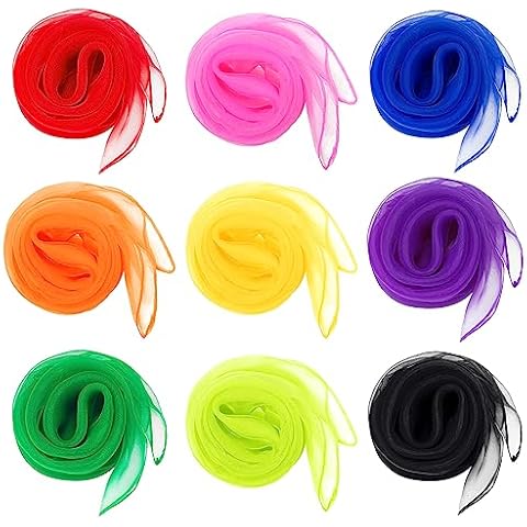 Fengek 9 Pcs Chiffon Scarf, 27.6 Inch Square Solid Color Bandana Handkerchief Ribbon Scarves for Women Girls Multicolor 2 Cover