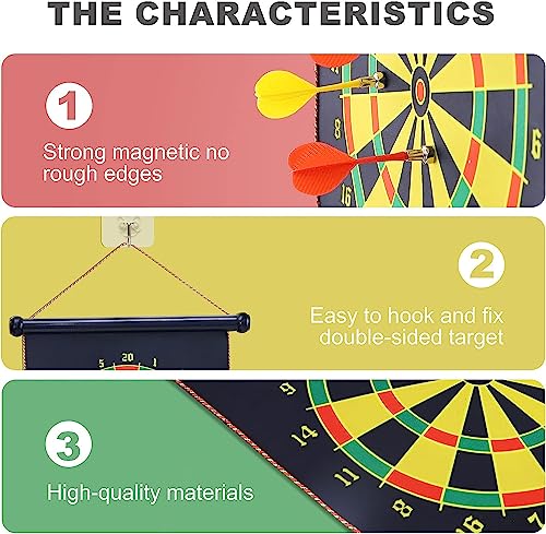 Image of Serveuttam Magnetic Dart Board Game for Kids & Adults - 6 Pc Darts & Mat | Double Faced, Indoor /Outdoor, Portable, Safe, Non-Toxic, Black, EVA