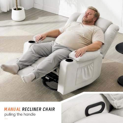 Image of Rocking Recliner Chair for Adults, 360 Swivel Rocker Recliner with Massage and Heating, Manual Glider Rocking Chair with Cup Holders for Living Room Bedroom Nursery (Beige)