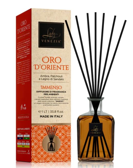 Lady Venezia - Odświeżacz powietrza - dyfuzor zapachowy do pomieszczeń - pałeczki zapachowe - wygodny format 1 l (Orientalne złoto)