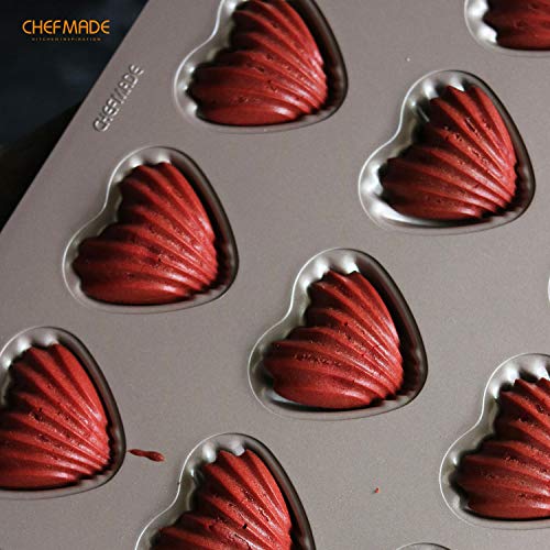 Chefmade Madeleine Mold Cake Pan, 12-Cavity Non-Stick Heart-Shaped Shello Madeline Bakeware For Oven Baking (Champagne Gold) #TOP5