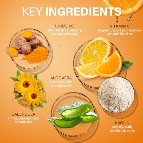 Ulluxe Turmeric Vitamin C Clay Mask, Brightening Hydrating Face Mask, Clay Face Mask Deep Cleansing Pores, Improves Dark Spots, Acne, Skin Care Facial Mask Tightens Skin thumb #1