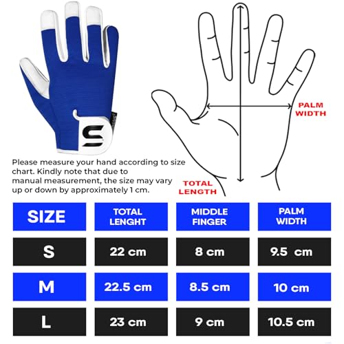 SAWANS Guantes de jardinería de Cuero para Mujeres y Hombres, Guantes de jardín a Prueba de Espinas para Mujeres y Hombres, jardinería, Guantes de Trabajo duraderos de Piel (Azul, M) - imagen 6