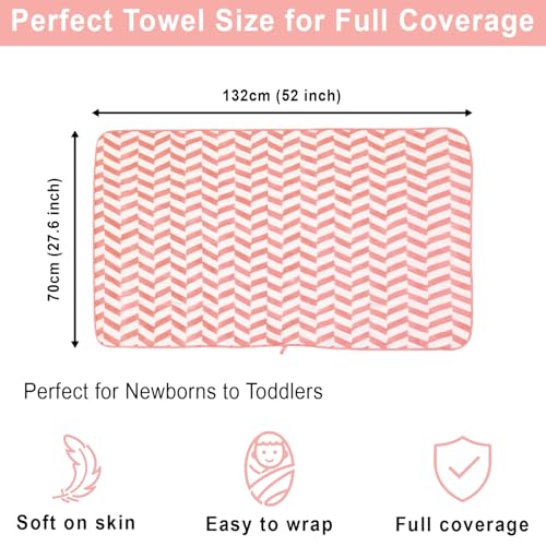 Image of LUXE HOME INTERNATIONAL Microfibre Bath Towel Chevron Pattern Super Absorbent Quick Dry Lightweight Soft Towels for Kids Boys Girls Adults 70x132cm Pink Pack of 1