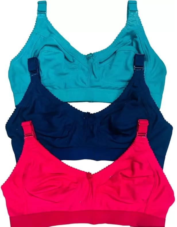 Image of Women's Cotton Blend C-Cup Non-Padded Heavy Bust Seamless Minimizer Full Coverage Non-Wired T-Shirt Everyday Bra Combo Pack of 3