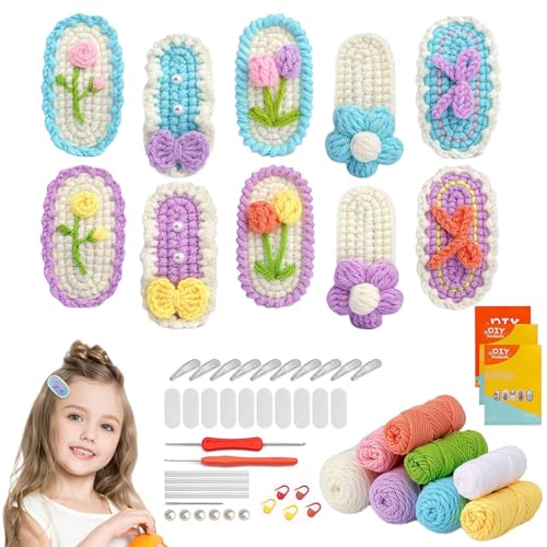 Kit de ganchillo para principiantes,Kit de ganchillo para principiantes,Kit de tejer con pinzas para el cabello | Kit de ganchillo para principiantes para pinzas de cabello para adultos y niños, kit