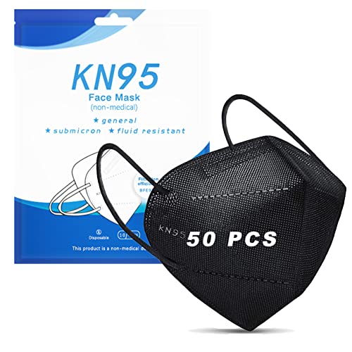 50 Pack kf94 Black Face Mask Washable Reusable Fabric Cloth Cotton for Adult Women Men Breathable Comfortable Masks with Nose Wire Adjustable 3 5 Ply Layer Breathe 30 f94 Madks Facemask Mascarillas Mascaras Sport