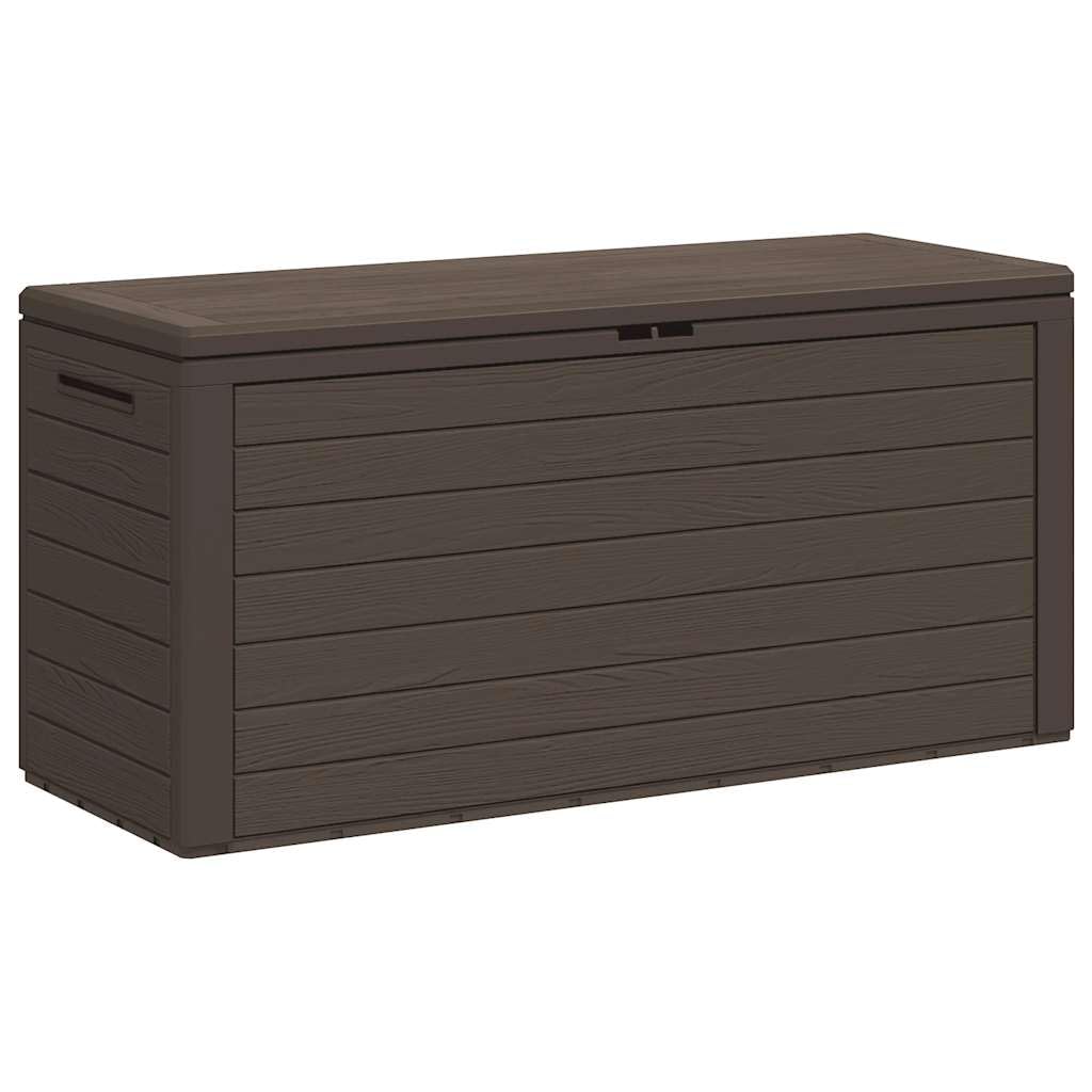 Scatola portaoggetti da giardino marrone 116 x 44 x 55 cm in polipropilene, capiente contenitore esterno per cuscini, cuscini e coperte, design senza tempo per terrazza