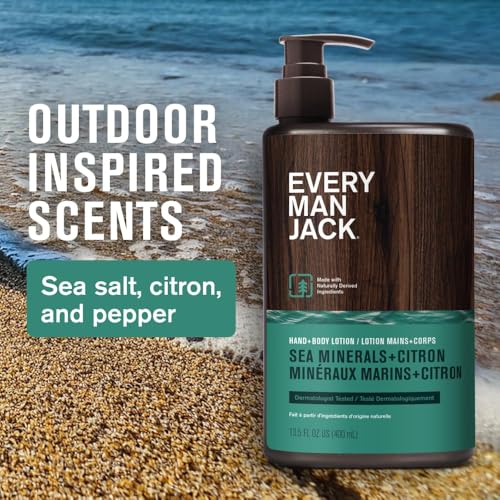 Image of Every Man Jack Hand & Body Lotion for Men, Sea Minerals Citron, 2pk | Nourishes & Moisturizes Dry Skin, Fast-Absorbing Lightweight, Plant Based Cocoa Butter, Dermatologist Tested, All Skin Types