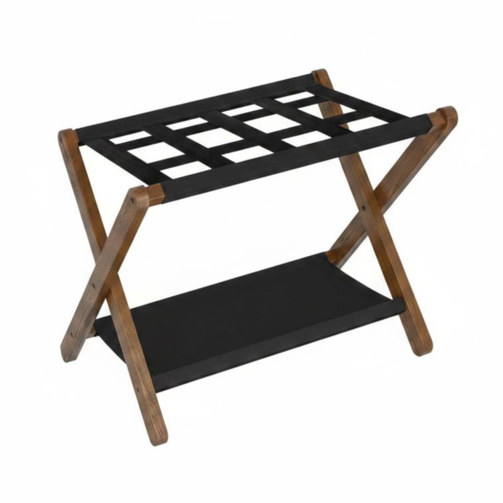 Portavaligia Pieghevole in Legno con Ripiano Supporto Valigie Rastrelliera Bagagli Mensola Bagagli Doppio Ripiano per Bagagli E Accessori Telaio in