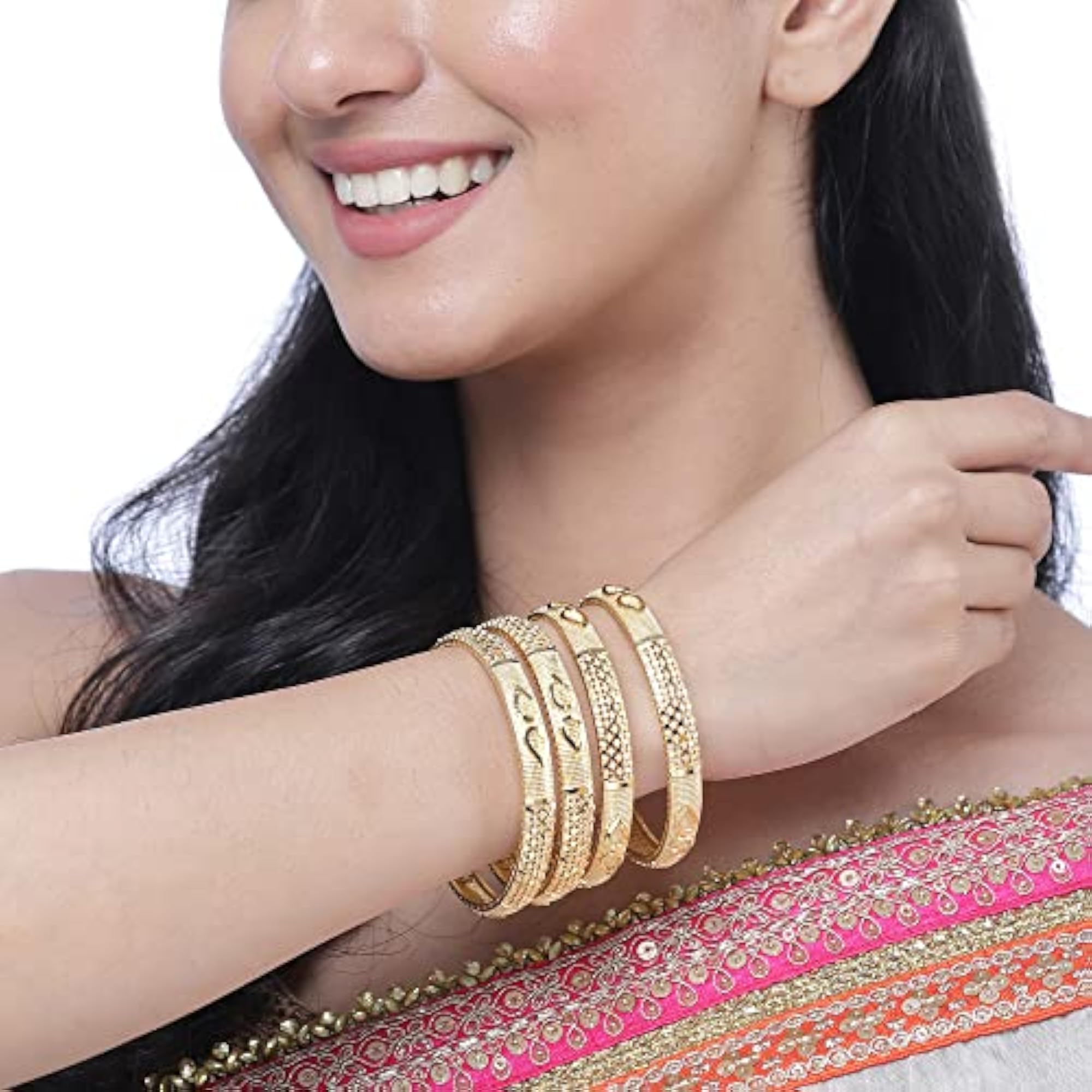 Set Of 4 -Plated Paisley Handcrafted Bangles (2.8)
