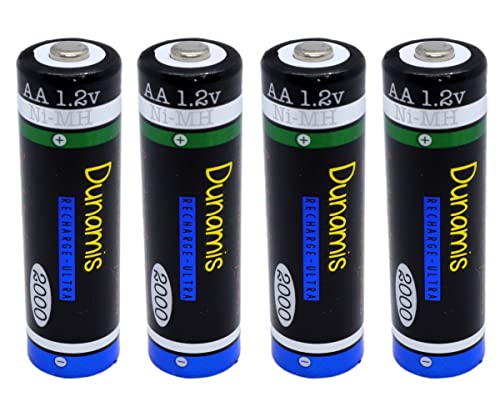 4pk Dunamis 1.2v AA 2000mAh NiMH Rechargeable Batteries - HIGH POWER Suitable for Digital Cameras, Bluetooth Headsets, XBOX Controllers & High Drain Devices etc. (AA 2000mAh, 4 Pack)