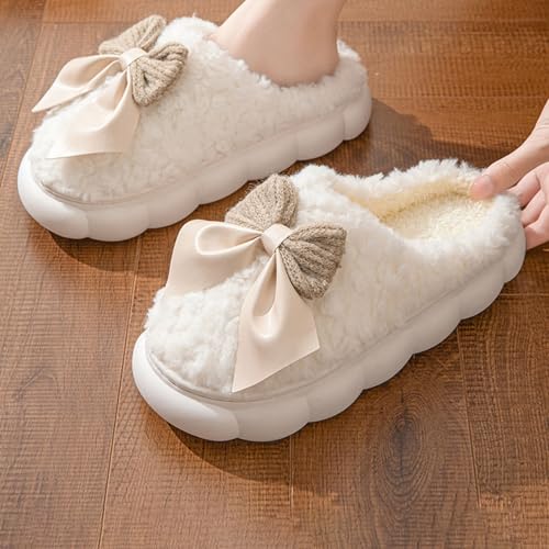 Cloud Slipper for Women Bow Embellished Cute Fuzzy Slide Soft Lounging Keep Warm Sandal Lightweight Winter Fall Shoe4