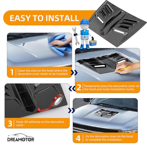Image of DREAMOTOR Hood Scoops For Cars, Universal Hood Scoop Vents, Automotive Hood Scoops for Trucks Compatible with F150 F250 F350 Dodge Ram 1500 2500 Toyota Tundra GMC Sierra 1500 2500 Jeep Wrangler