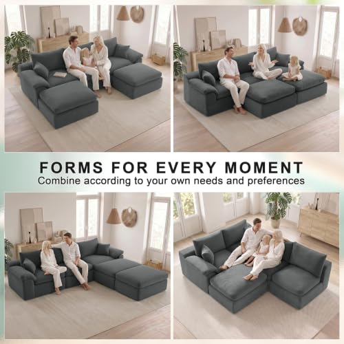 Image of Cloud Sectional Couch, Boneless Couch Modular Sofa, Gray
