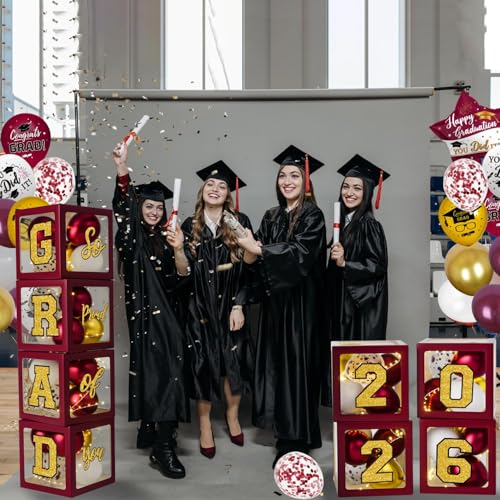 Image of Graduation Decorations Class of 2026 - Maroon and Gold Graduation Decorations - Balloons Boxes with Letters 2026 GRAD So Proud of You, Congrats Grad Party Decorations for Any Grades