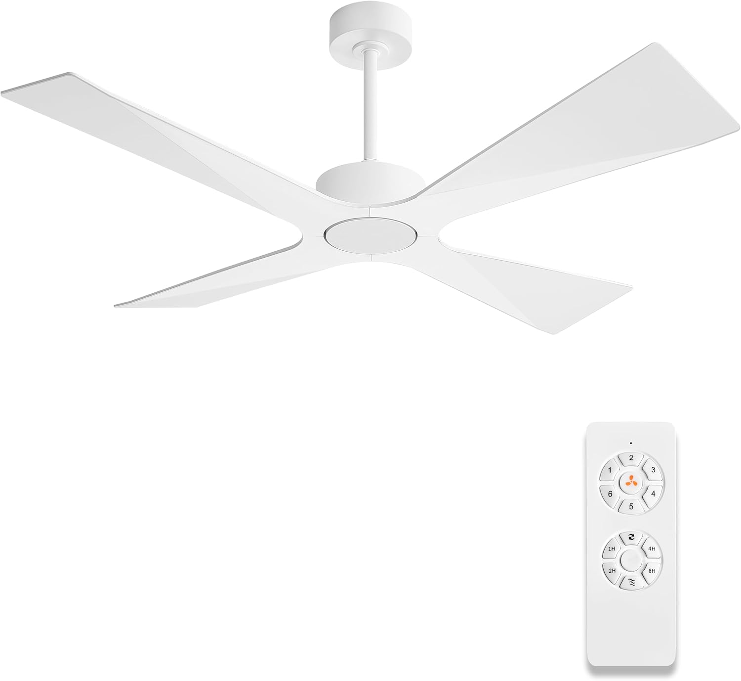 WINGBO 54" Wet Rated Outdoor Ceiling Fan without Lights, 4 ABS Plastic Blades, Reversible DC Motor, 6-Speed Remote Control, Waterproof Ceiling Fan No Lights for Patio Porch Gazebo Garage, White White 54"