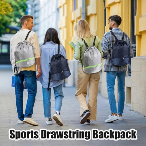 Image of 6 Pcs 6 Pcs Gym Drawstring Backpack Bulk for Men, Grey, Navy Blue | Drawstring Closure, with Shoe Compartment, Wet Proof Pocket, Lightweight, Durable Build, Gym Practice & Game-day Ready