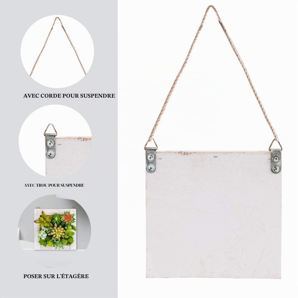 C&Z Lot de 2 plantes artificielles décoratives à suspendre pour décoration d'intérieur, plantes grasses artificielles dans un cadre en bois 3D verdure - Décoration murale pour salon, chambre d'enfant