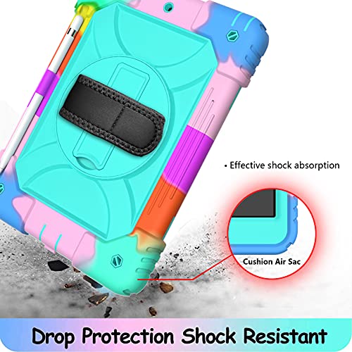 Ltrop Ipad 9Th/8Th/7Th Generation Case, Ipad 10.2 Case For Kids, With Shoulder Strap [Swivel Stand] [Pencil Holder] [Hand Strap], Protective Cover Case For Ipad 10.2 Inch 2021/2020/2019, Aqua Teal #TOP2