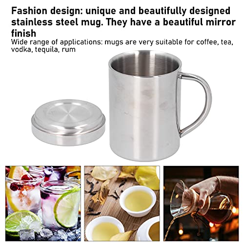 UPQRSG Doppelwandige Kaffeetasse Aus Edelstahl, Metallbecher mitGriff und Deckel, 400 Ml Becher mitWärmeisolierung und Verbrühschutzbecher, Spülmaschinenfest, für Den Heim und Außenbereich Geeignet