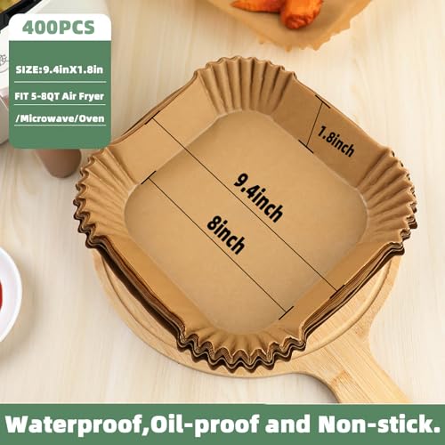 Image of LYHOLKEER Air Fryer Liners Disposable, 400Pcs Nonstick Square Parchment Paper Liners for 5-8 Qt Air Fryers, Compatible with Ninja, Cosori, Chefman, Instant Pot, Oil-Resistant for Easy Cleanup