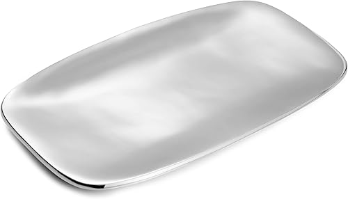 Nambé Marupa - Plato de aleación de 18 x 9.5 pulgadas con esquinas redondeadas y superficie lisa, ideal para aperitivos, aperitivos, frutas,