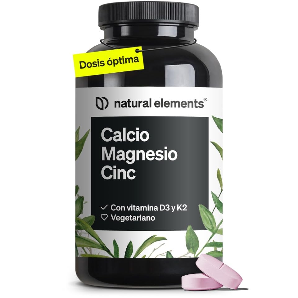 Calcio Magnesio Zinc + Vitamina D3 y K2 (MK7) - Apoya huesos, muscular y sistema inmune - 360 Tabletas para 6 meses - Sin adivitos innecesarios, probado en laboratorio en Alemania