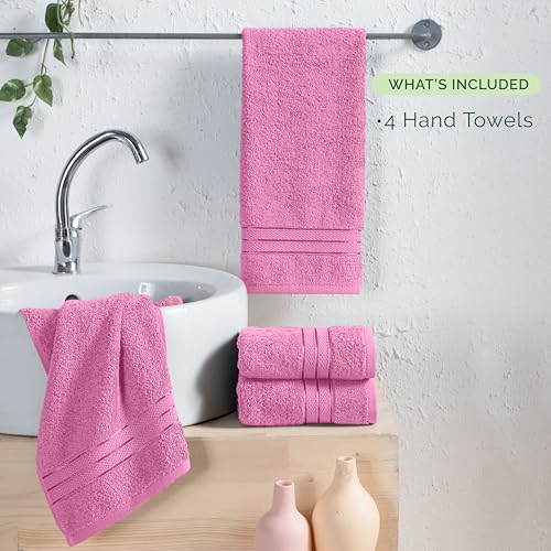 Image of Elegant Comfort Three Line Popcorn Towel Set for Bathroom 16 x 28 inches, Premium Hotel Quality 4-Pack Hand Towels, 100% Turkish Cotton, Soft and Durable, Quick Dry and Highly Absorbent, Light Pink