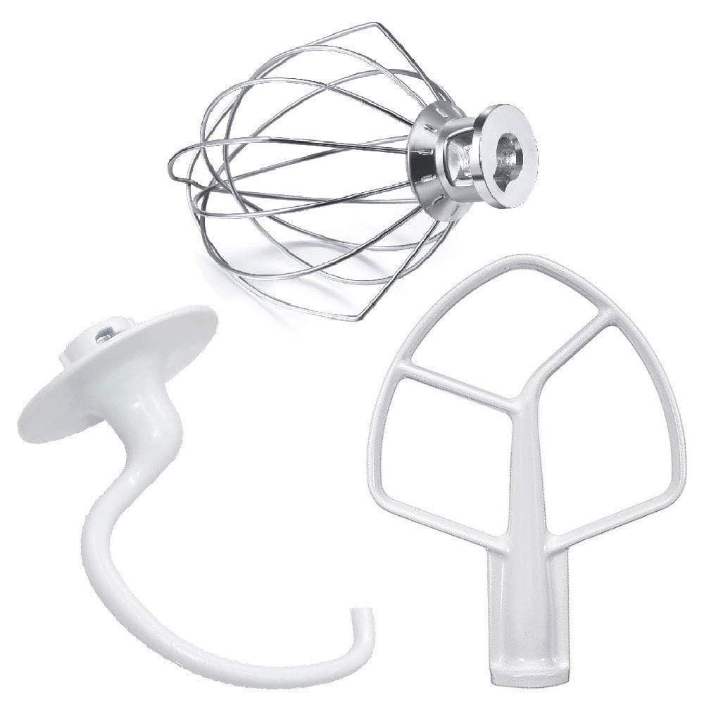 MAKINGTEC Mixer Aid Attachments Including K5AB Coated Flat Beater&K5ADH Dough Hook for Kitchen Stand Mixer&K5AWW Wire Whip Perfect for 5 Quart Kitchen Mixers Aid Attachments by MIFLUS