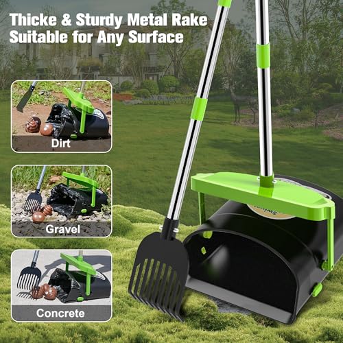UPSKY Pooper Scooper Swivel Bin & Rake with 100 Waste Bags, Stainless Steel Long Handle Pooper Scooper for Large Medium Small Dogs, Metal Dog Poop Scooper with Hook for Easy Yard Cleanup