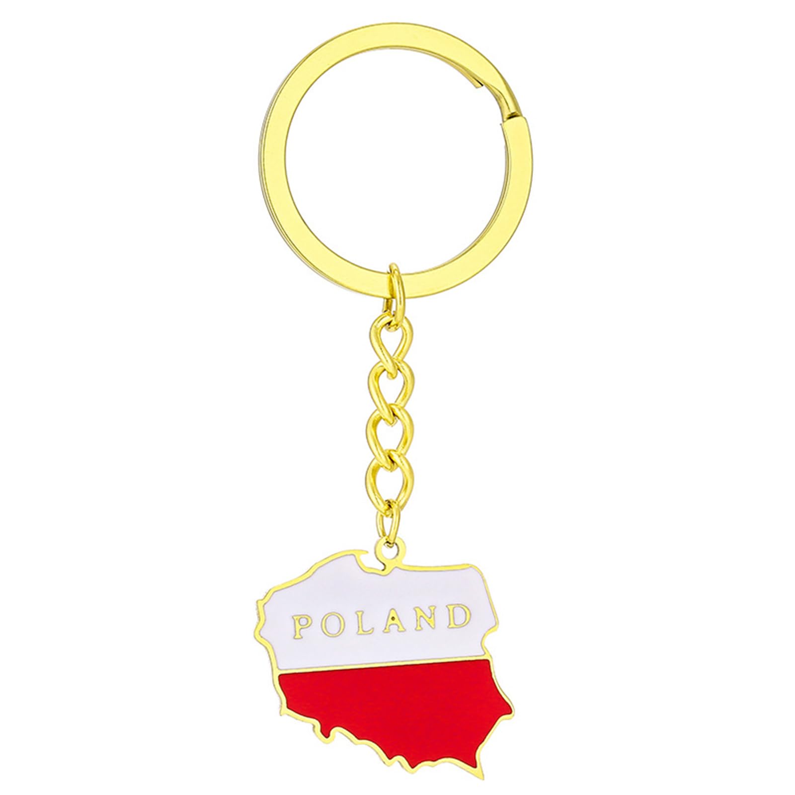 oringnat Exquisite Poland Flag Keyring Long Lasting Poland Map Keychain Fading Steel Holder for Travelers