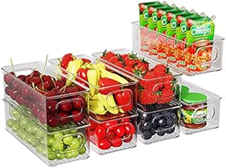 Fridge Organiser Set of 8, Stackable Storage Box, Small Refrigerator Organizer Bins with Handles for Kitchen, Freezer, Pantry, Cupboards - Clear BPA-Free Storage Container