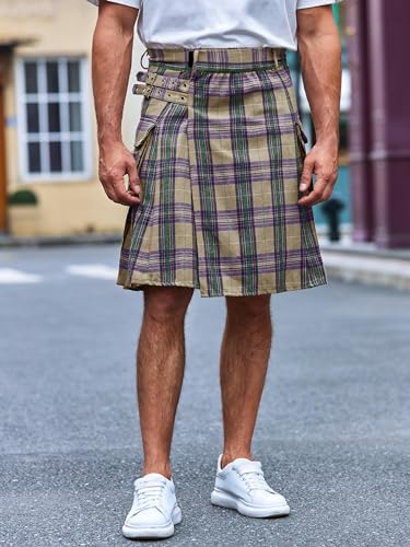 Mens Utility Kilt Pin Scottish Tartan Apparel Black & Irish Hybrid Royal Stewart Pockets Kilts2