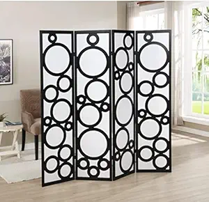 UPZING DECOR Wooden Partition/Wall Screen/Room Divider/for Living Room Partition/Foldable Partition / 4 Panel/Screen Separator Home, Office & Bedroom (Black)(72x80 Inch)