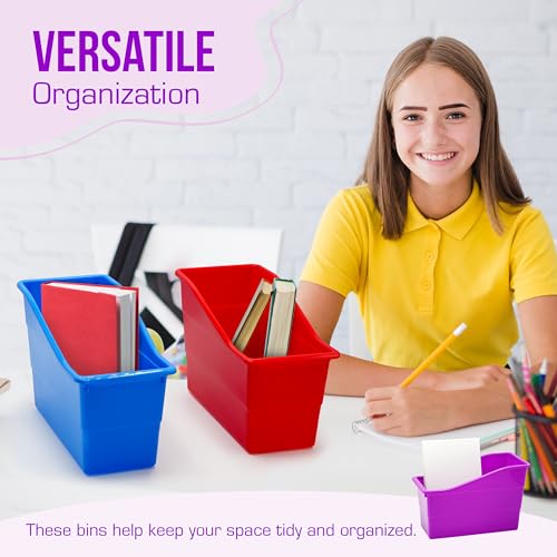 4E's Novelty 6 Durable Book and Binder Holder, Files Book Bins for Classroom, Plastic Vertical Storage Book Organizer Folder Office Classroom Organization Containers Supplies (Rainbow) by 4E's Novelty - Image 6