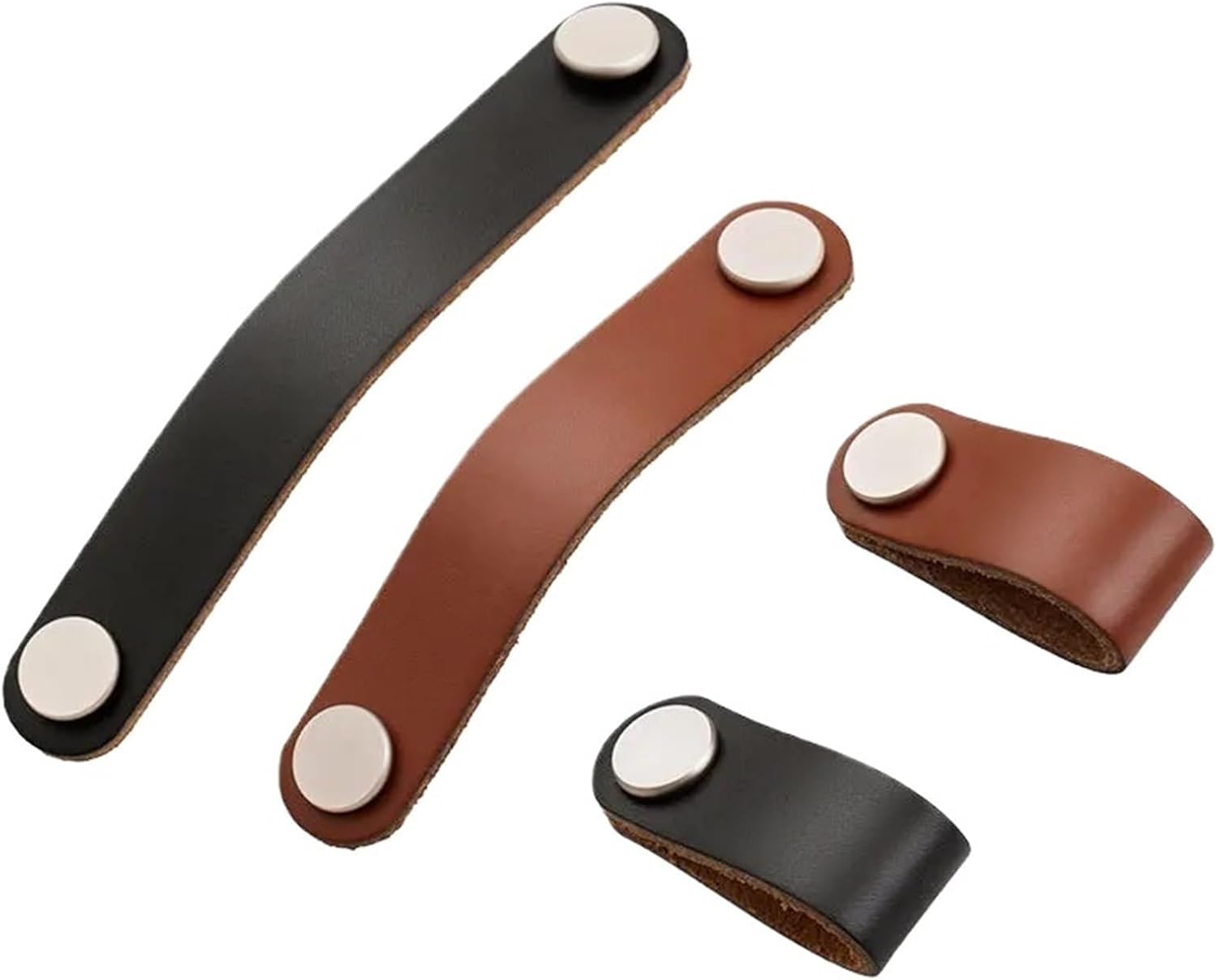 Handles for Furniture Genuine Leather Minimalist Door Cupboard Drawer Door Knobs Pull for Furniture Hardware 2Pcs(Brown-128)