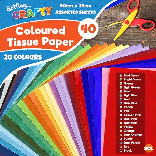 SOL 40pk Coloured Tissue Paper for Wrapping Gifts 50cm x 35cm Sheets for Packaging, Coloured Tissue Paper for Crafts, Arts, Gift Bags - Bright Rainbow Art Papers, Gift Wrapping & Party Decorations - Image 2