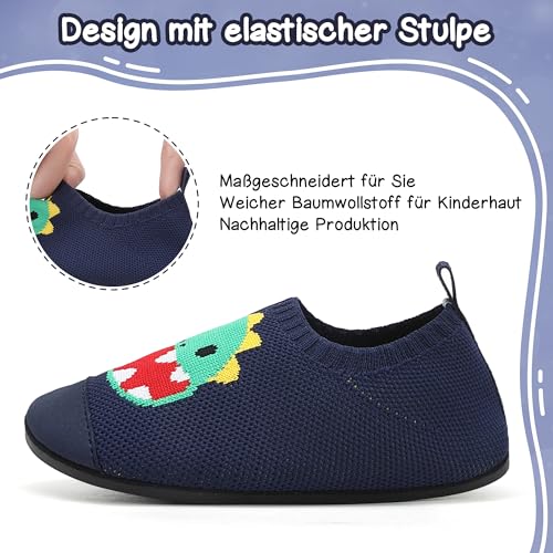 VOLHAL Hausschuhe Kinder Junge Leichte Rutschfeste Indoor Pantoffeln Mädchen Weich barfuss für Lauflernschuhe Kindergarten Slippers, Dunkelblau 27 EU