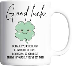 Good Luck Four Leaf Clover Inspirational 11oz White Mug - You've Got This, You Can Do It Motivational Gift for Competition, A Level, GCSE, 11 Plus, SATs, School, Exams, New Job, Job Interview